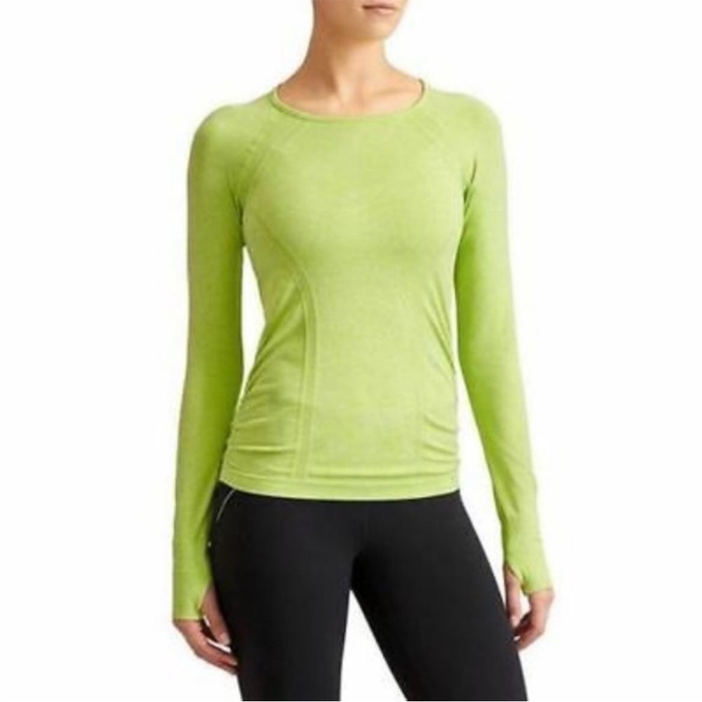 Athleta Fastest Track Long Sleeve Active Top Neon Yellow Small